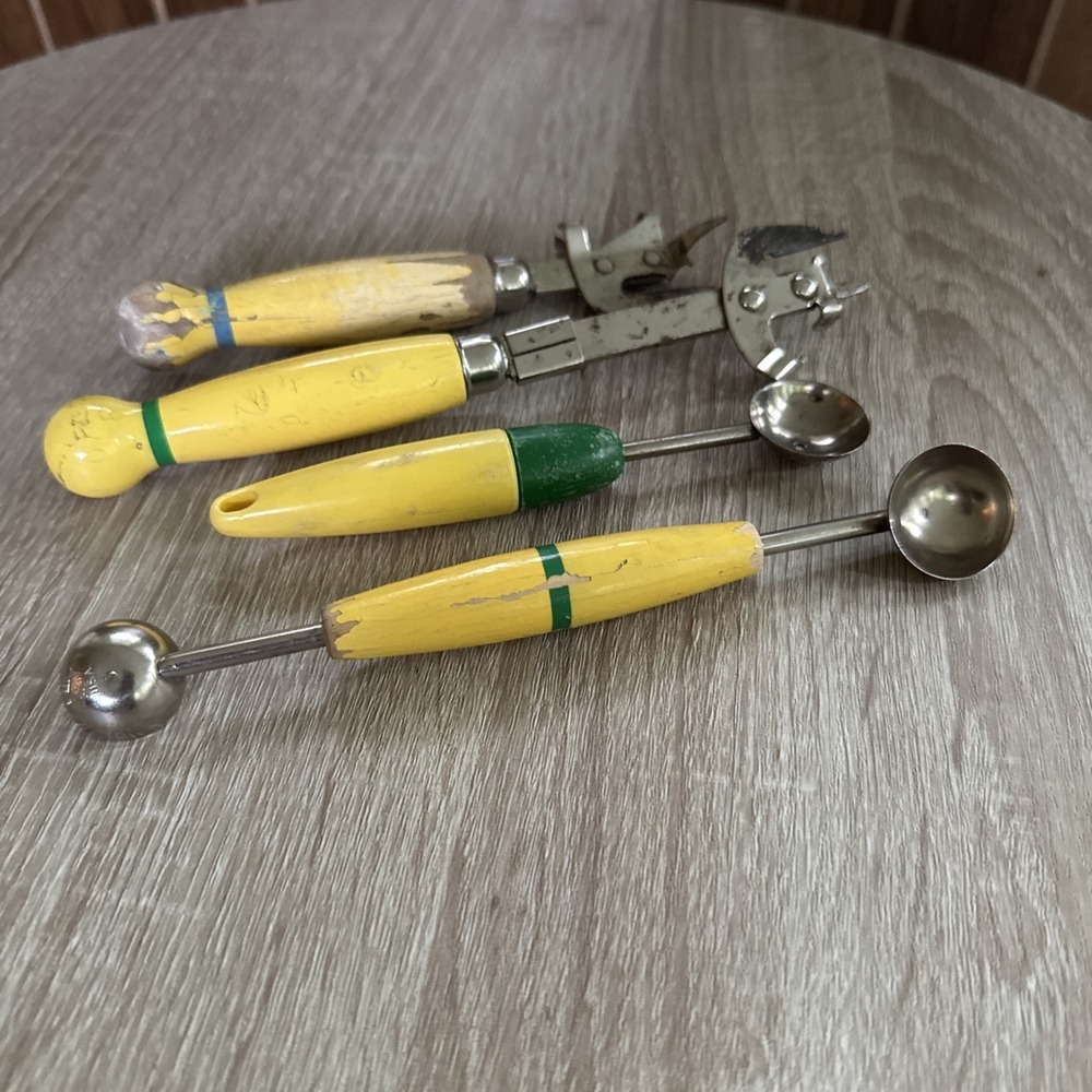 Vintage Yellow Farmhouse Kitchen Utensils Decor Lot of 4